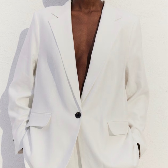 H&M Jackets & Blazers - LINEN-BLEND BLAZER, WHITE, XXL